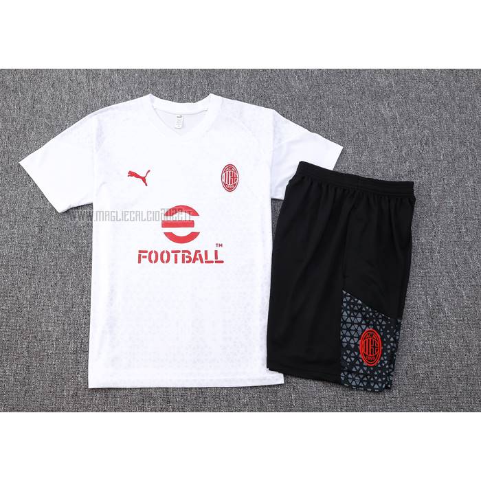 Tuta da Track del Milan Manga Corta 2023-2024 Blanco - Pantalon Corto